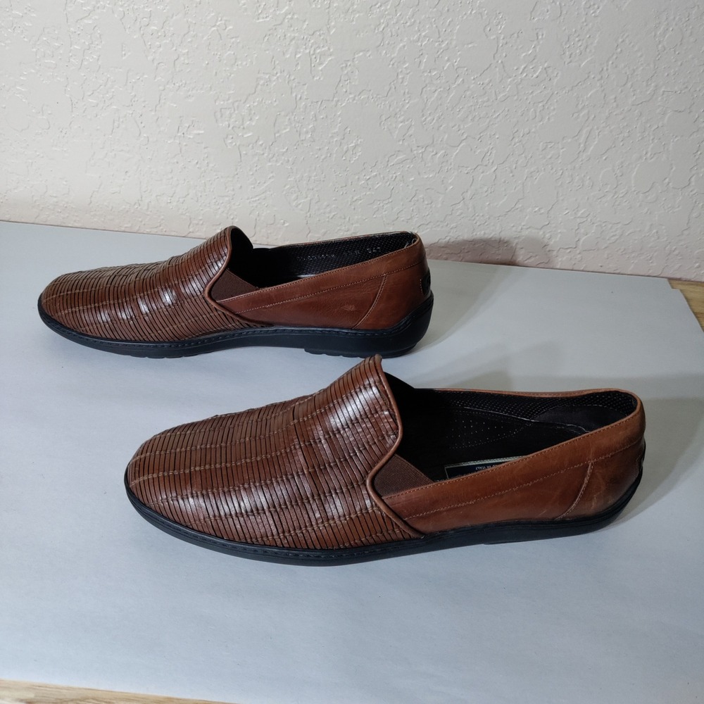 Bragano Cole Haan Mens 9.5 M Brown Woven Leather Slip On Loafers Italy C03538